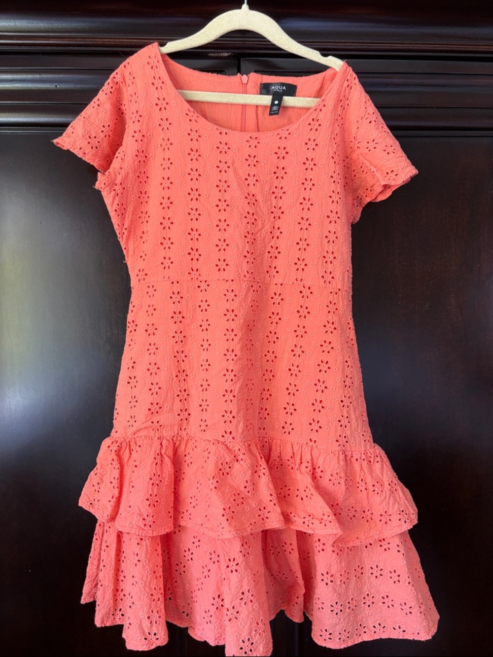 Aqua Coral Eyelet Ruffle Tier Dress